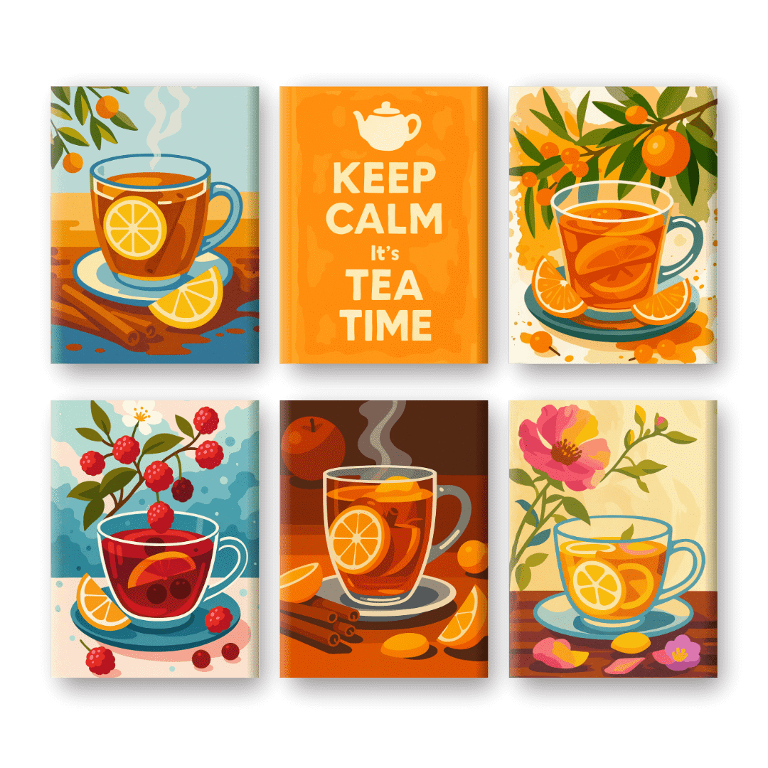6 Mini Paintings - Fruit Tea Set