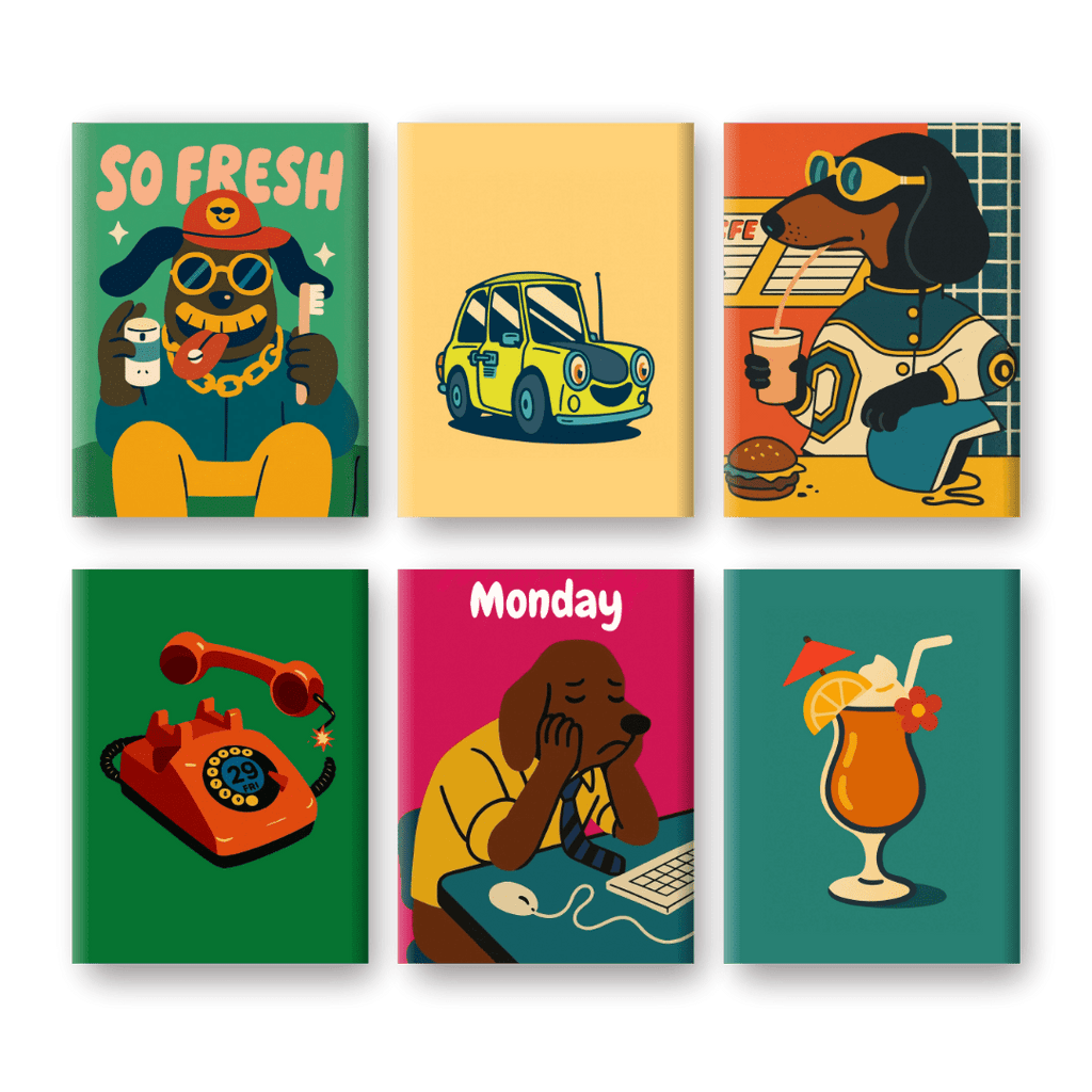 6 Mini Paintings | Funky Dogs Set