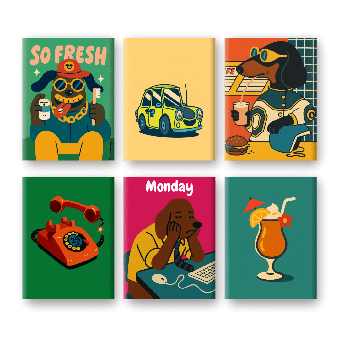 6 Mini Paintings | Funky Dogs Set