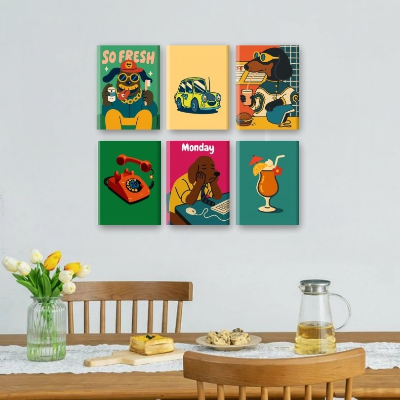 6 Mini Paintings | Funky Dogs Set