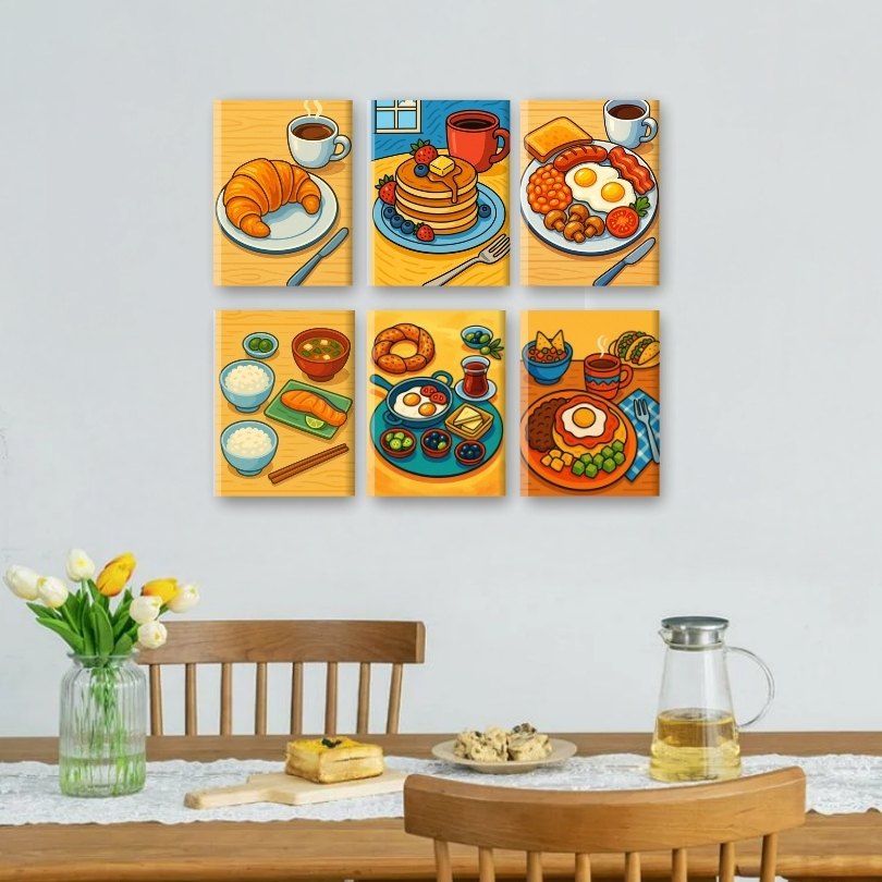 6 Mini Paintings - Global Breakfast Set