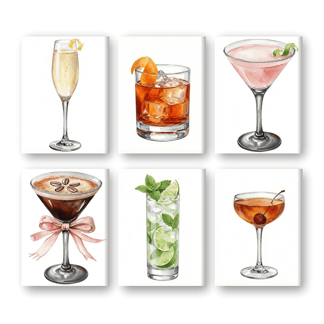 6 Mini Paintings - Gorgeous Cocktails Set