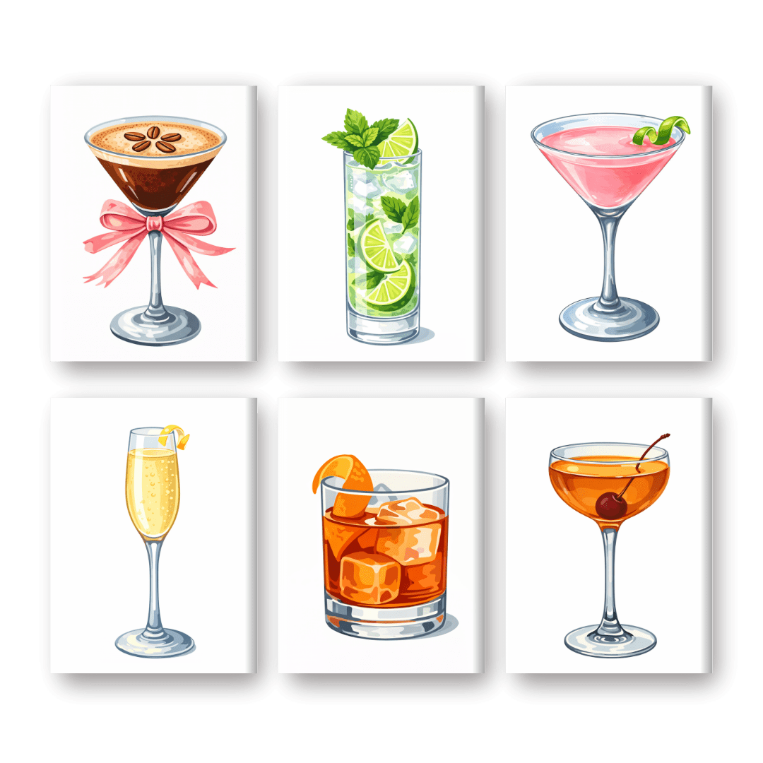6 Mini Paintings - Beautiful Cocktail Set