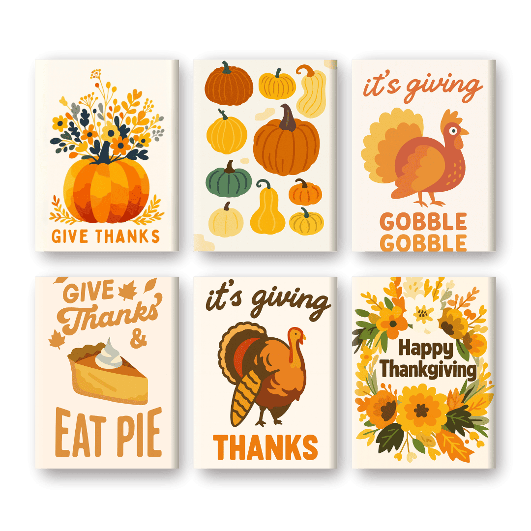 6 Mini Paintings - Happy Thanksgiving Set
