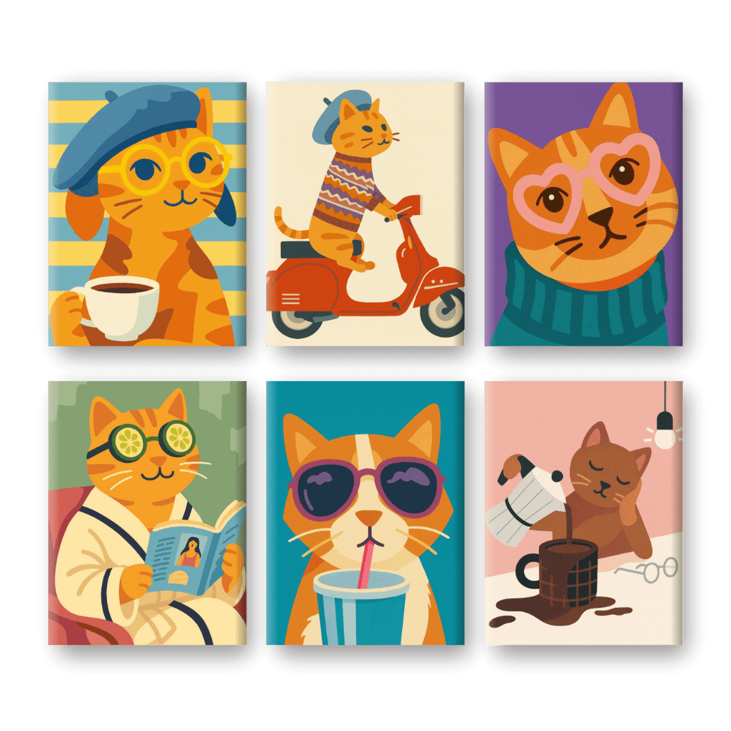 6 Mini Paintings - Funny Cats Set