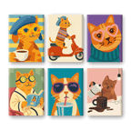 6 Mini Paintings - Funny Cats Set