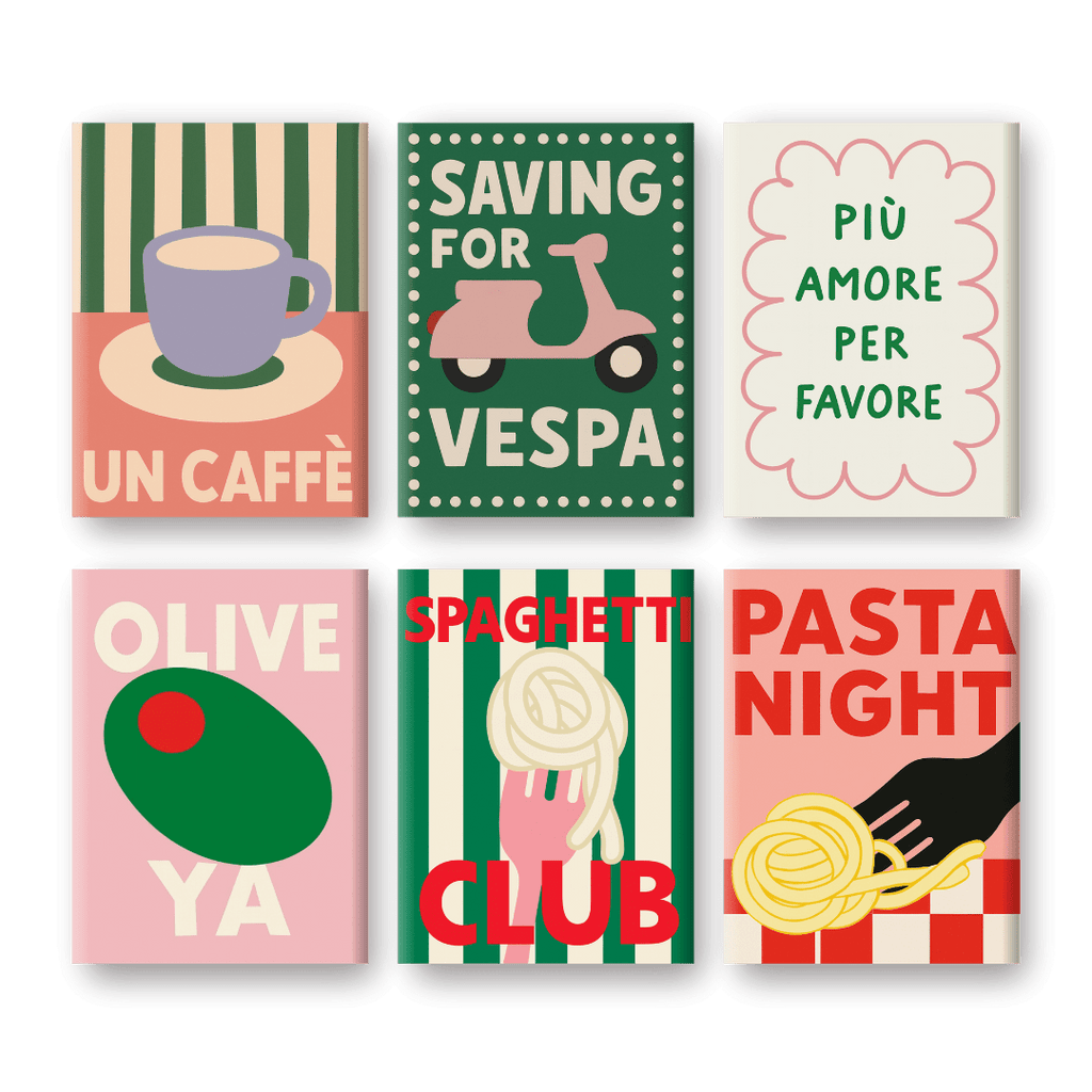 6 Mini Paintings - Italian Pasta & Coffee Set