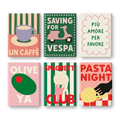 6 Mini Paintings - Italian Pasta & Coffee Set