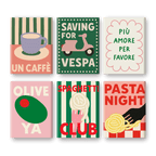 6 Mini Paintings - Italian Pasta & Coffee Set