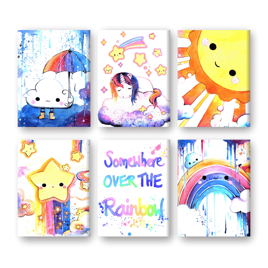 6 Mini Paintings | Kawaii Rainbow Set - By Tiny Tami