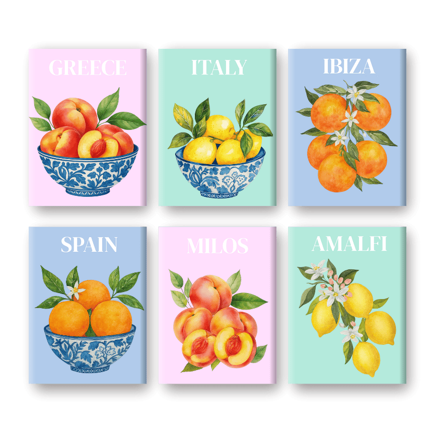 6 Mini Paintings - Mediterranean Fruit Set