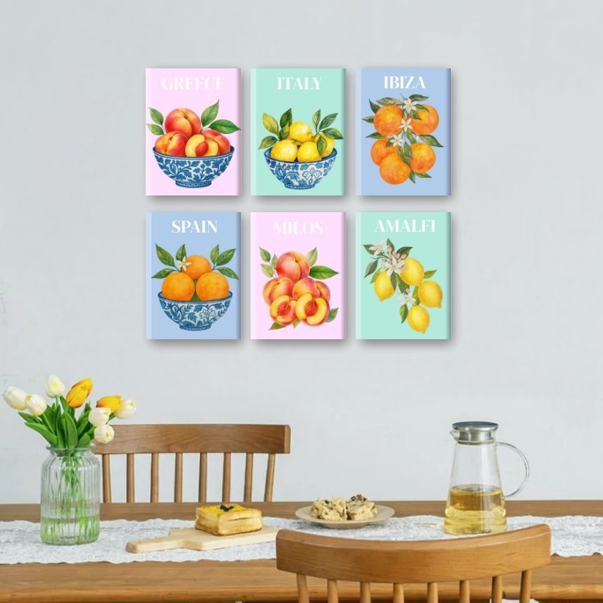 6 Mini Paintings - Mediterranean Fruit Set