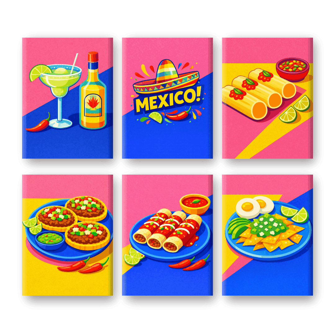 6 Mini Paintings - Mexican Food Set