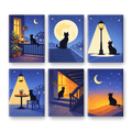 6 Mini Paintings - MIdnight Cat Set