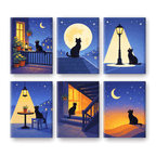 6 Mini Paintings - MIdnight Cat Set