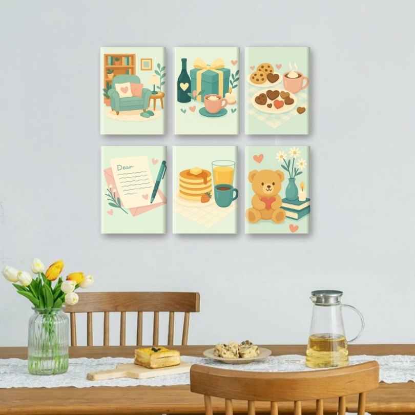 6 Mini Paintings - Pastel Valentine Set