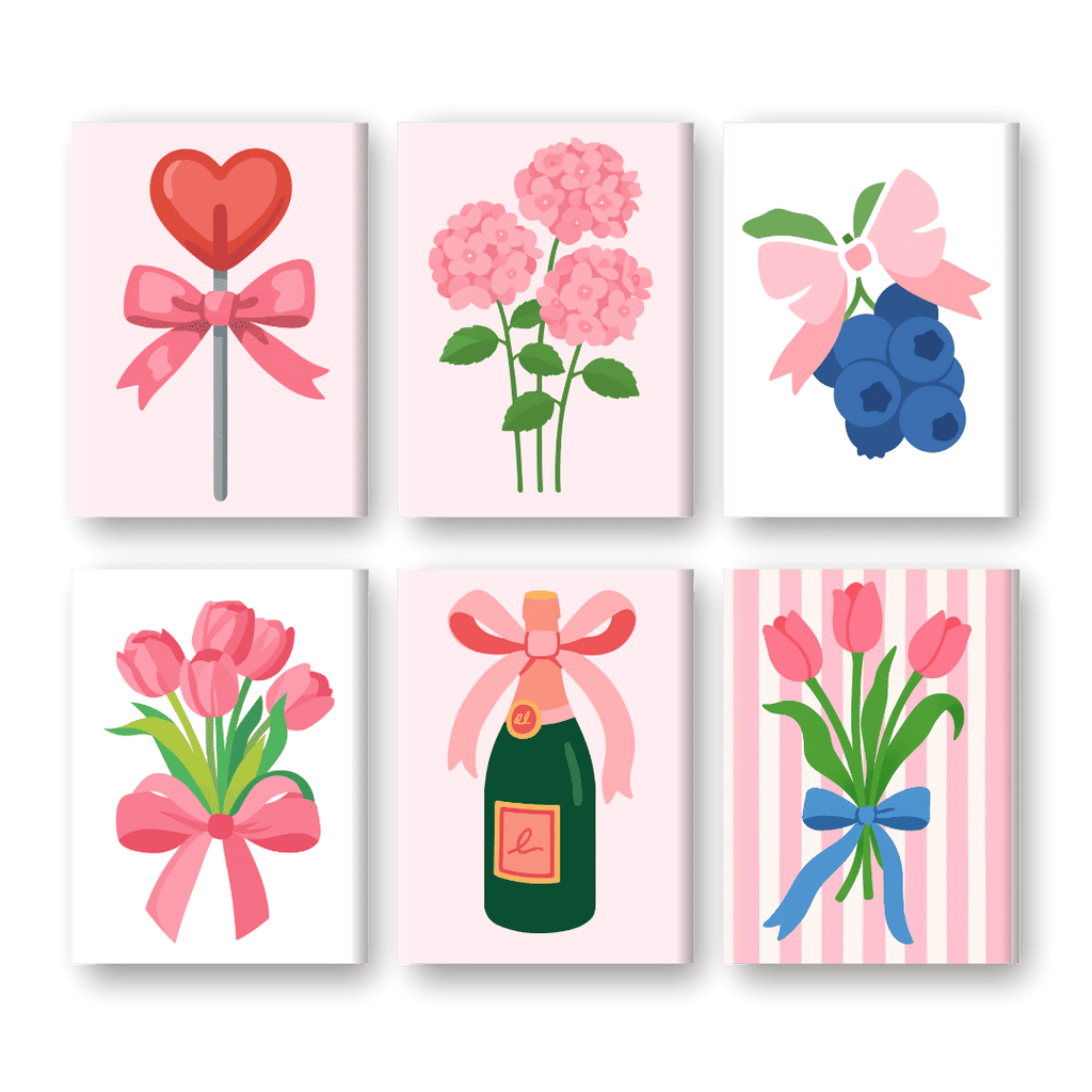 6 Mini Paintings - Pink Aesthetics Set