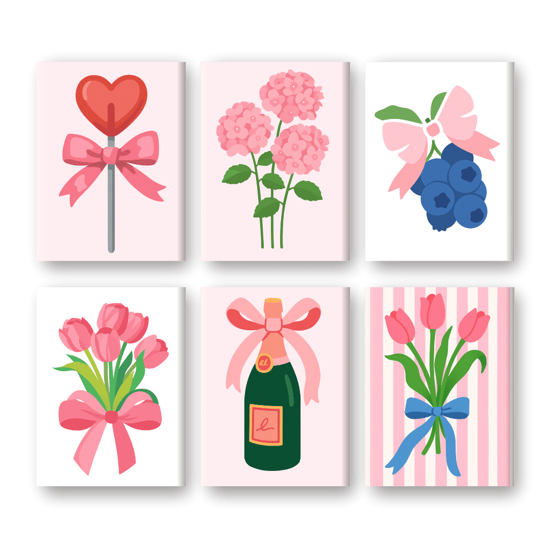 6 Mini Paintings - Pink Aesthetics Set