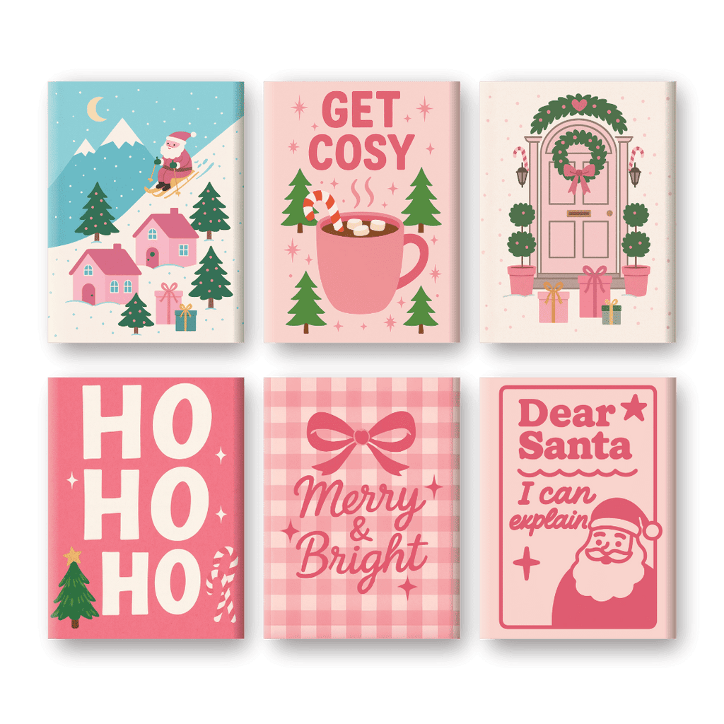 6 Mini Paintings - Pink Christmas Set