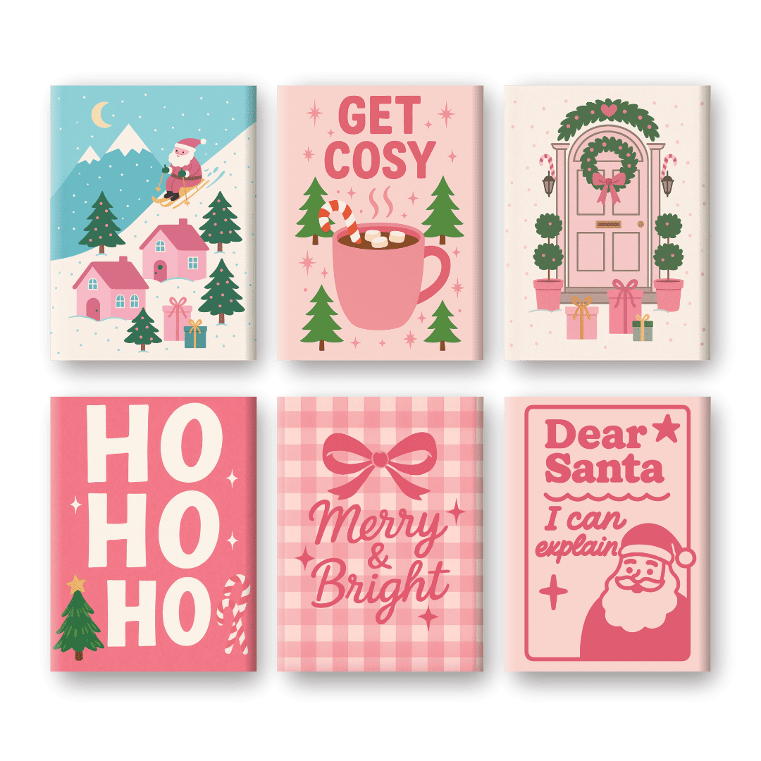 6 Mini Paintings - Pink Christmas Set