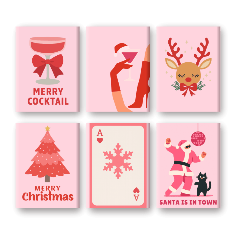 6 Mini Paintings - Pink Vibes Christmas Set