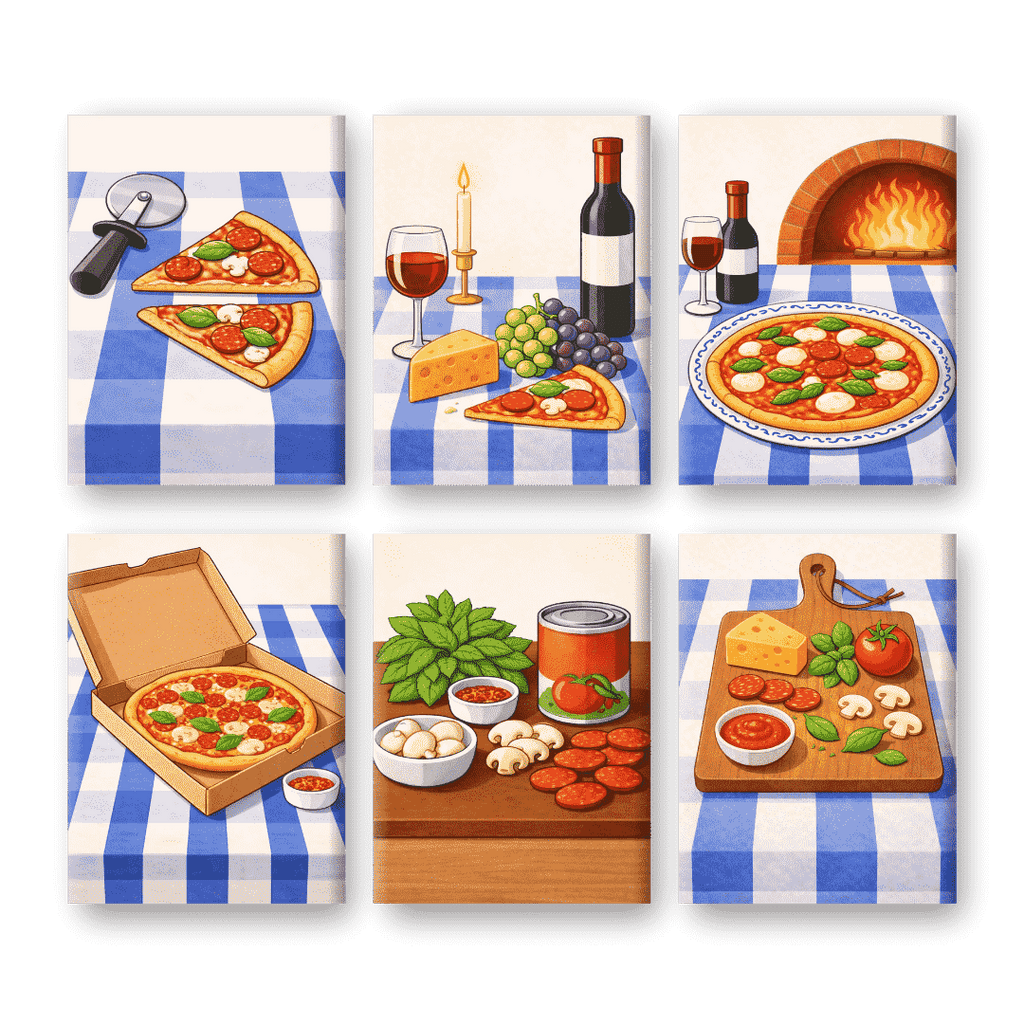 6 Mini Paintings - Pizza Dinner Set