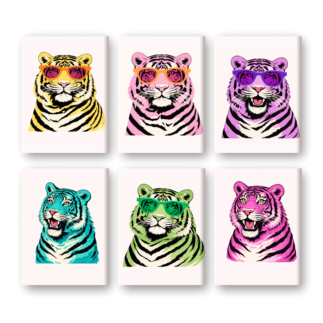 6 Mini Paintings - Pop Art Tigers Set