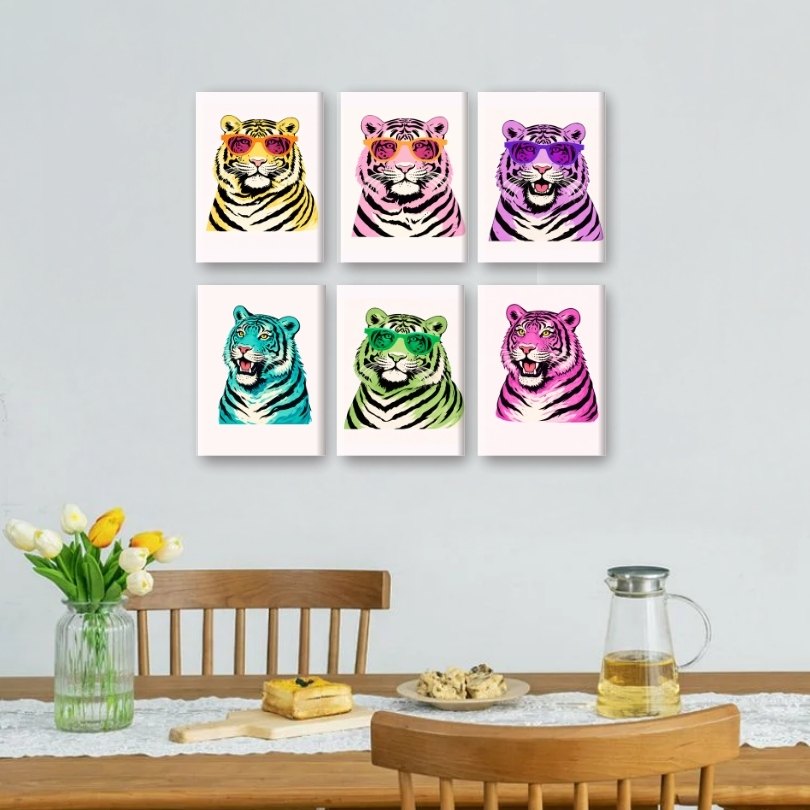 6 Mini Paintings - Pop Art Tigers Set
