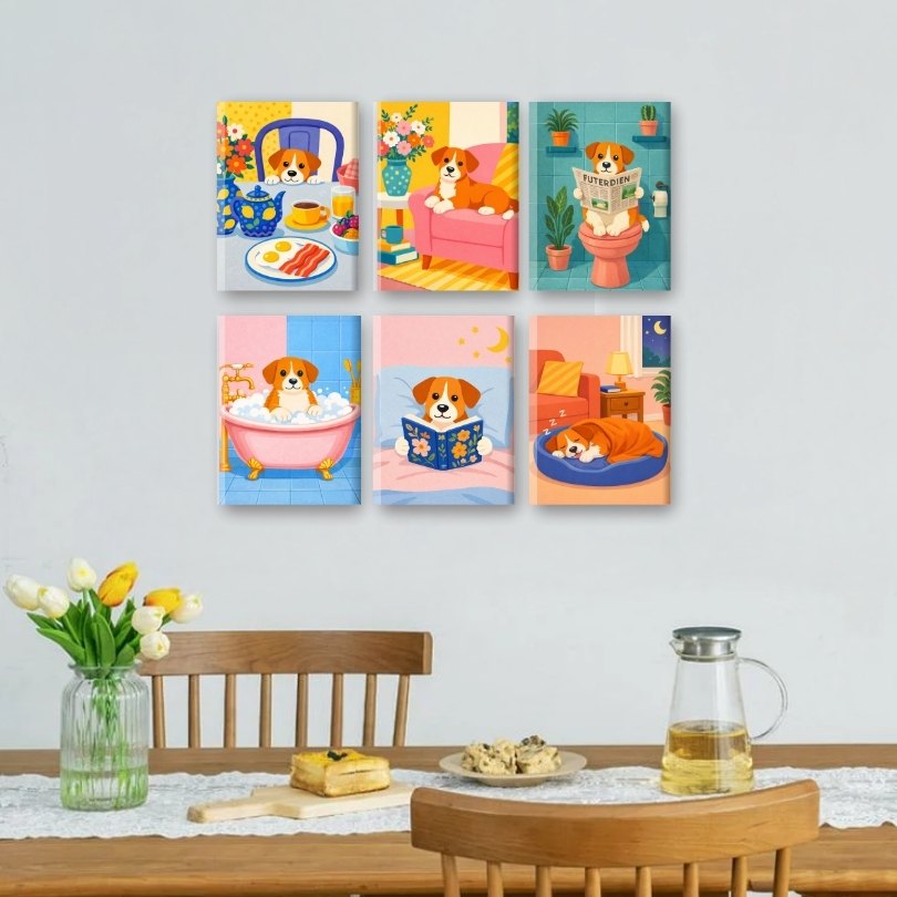 6 Mini Paintings - Puppy Routine Set