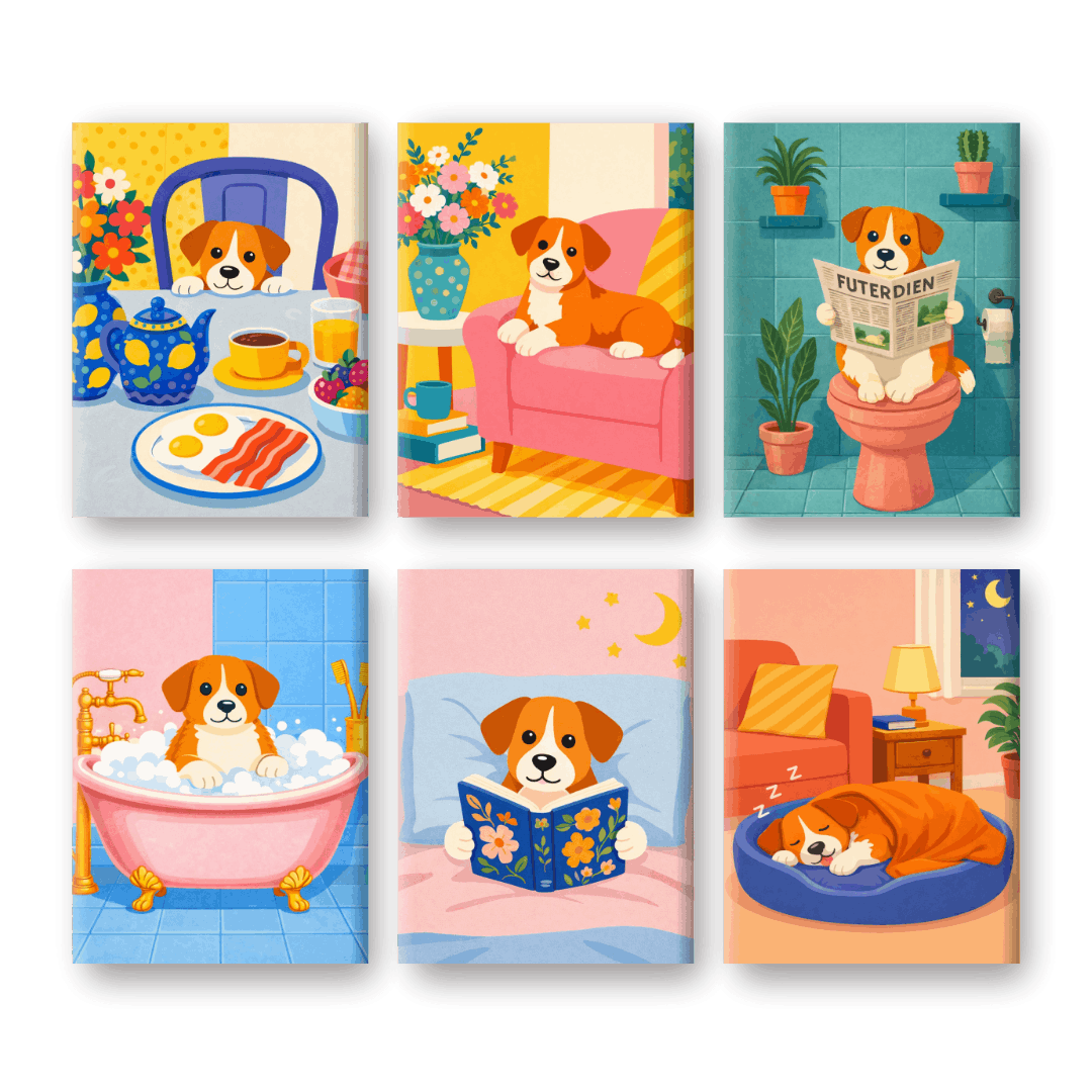 6 Mini Paintings - Puppy Routine Set