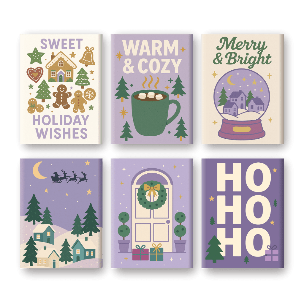6 Mini Paintings - Purple Christmas Set