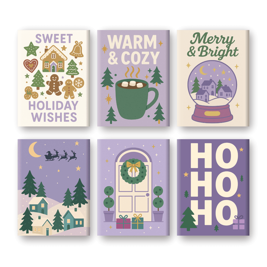 6 Mini Paintings - Purple Christmas Set