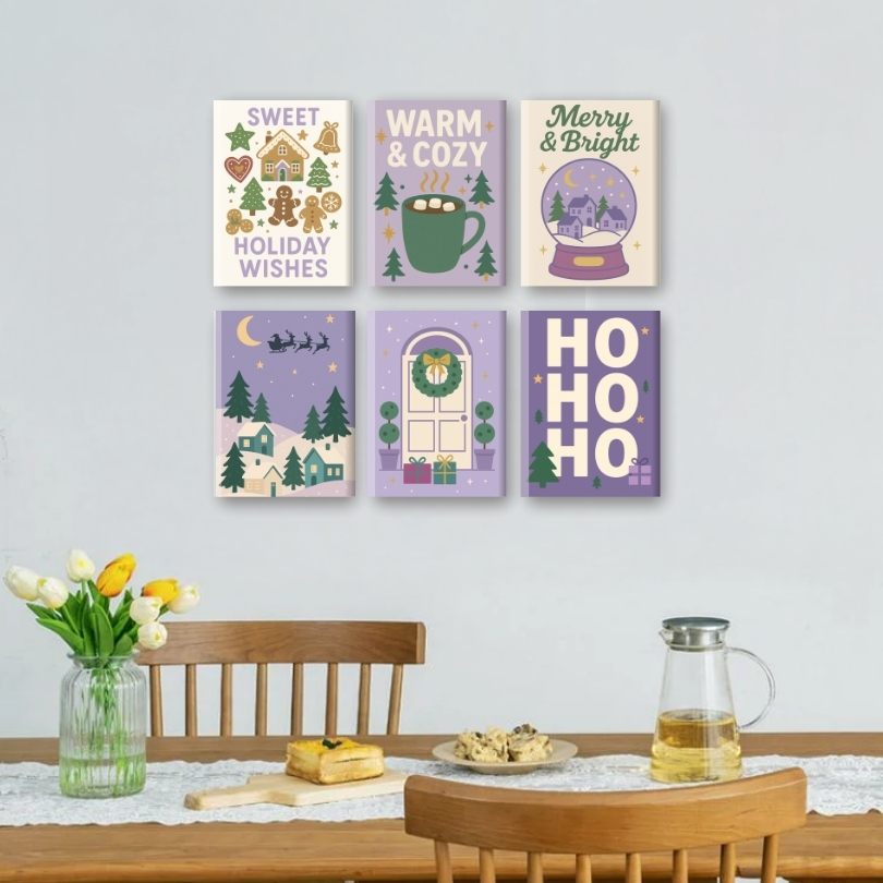 6 Mini Paintings - Purple Christmas Set