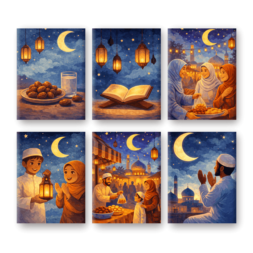 6 Mini Paintings - Ramadan Evenings Set