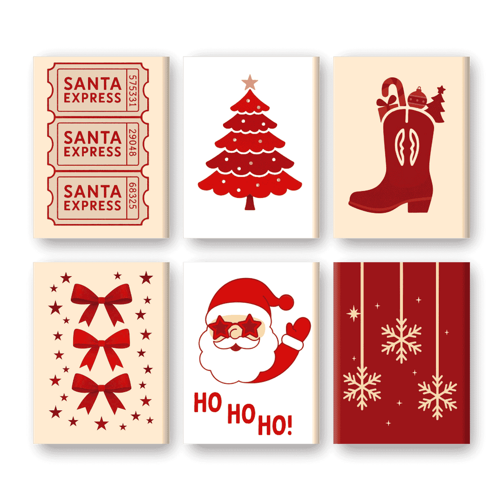 6 Mini Paintings - Red Christmas Set