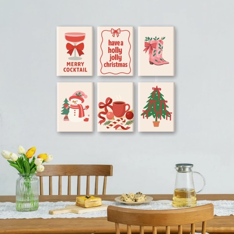 6 Mini Paintings - Red & Pink Christmas Set