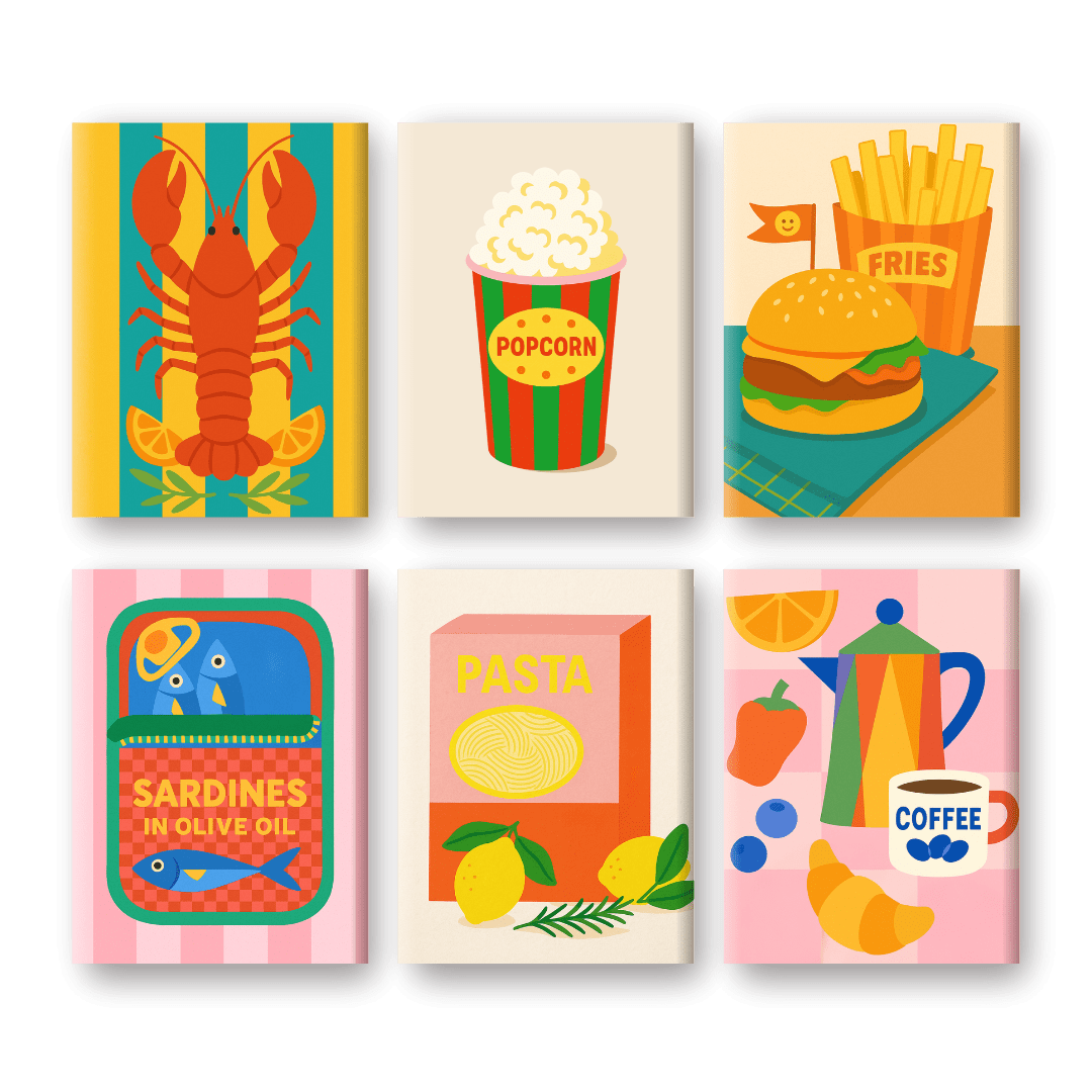 6 Mini Paintings | Retro Food Set