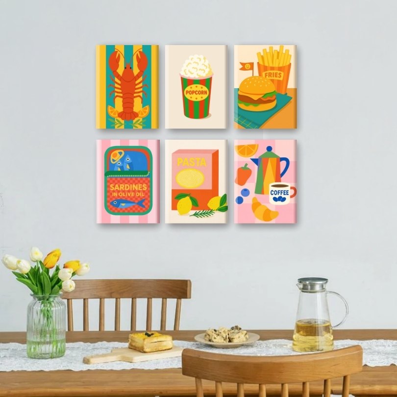 6 Mini Paintings | Retro Food Set