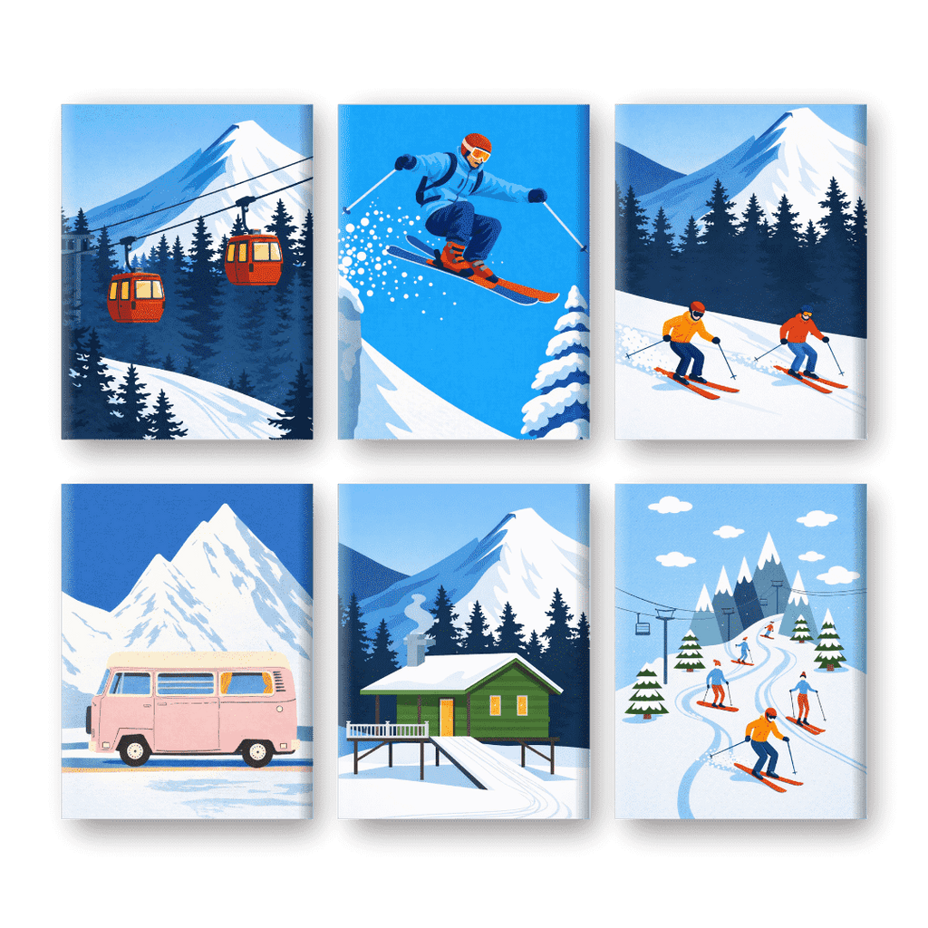 6 Mini Paintings - Ski Set