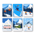 6 Mini Paintings - Ski Set