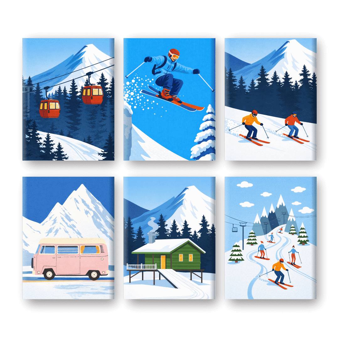 6 Mini Paintings - Ski Set