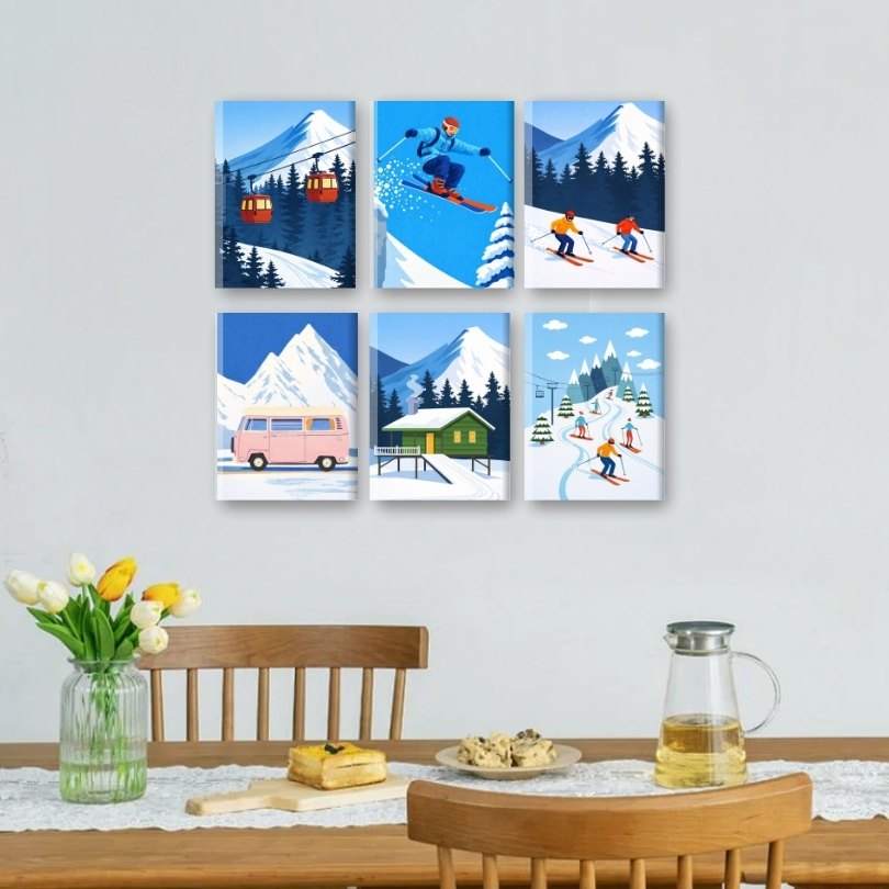 6 Mini Paintings - Ski Set