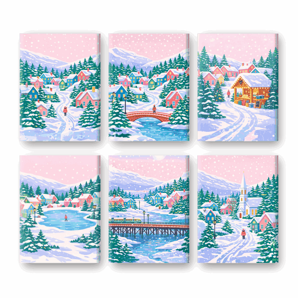 6 Mini Paintings - Snowy Village Set