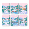 6 Mini Paintings - Snowy Village Set