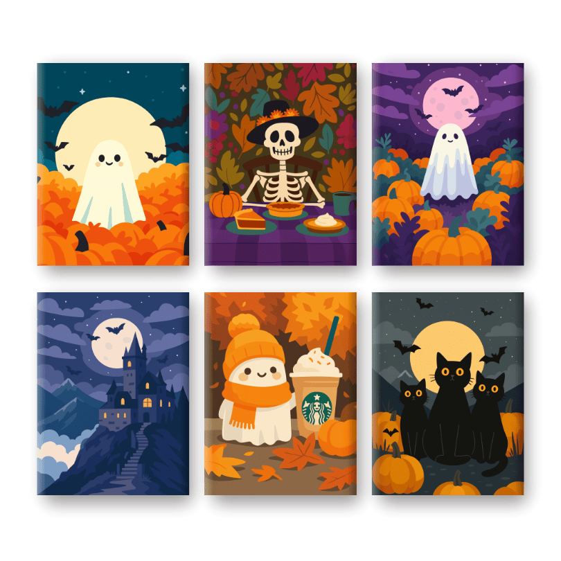 6 Mini Paintings - Spooky Autumn Set