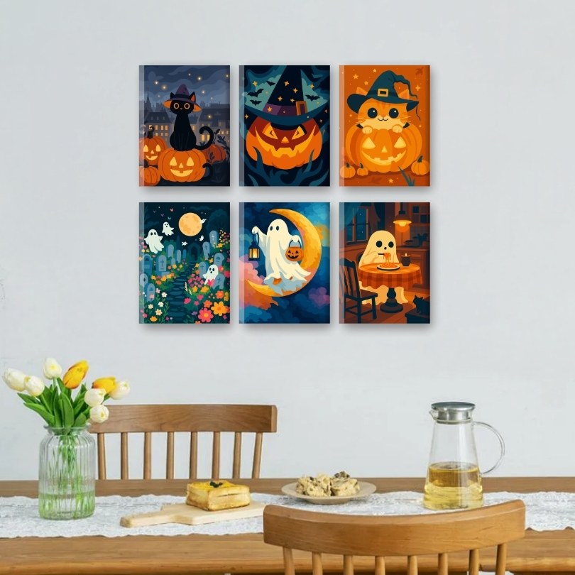 6 Mini Paintings - Spooky Halloween Set