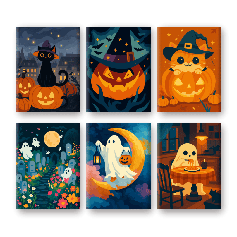 6 Mini Paintings - Spooky Halloween Set