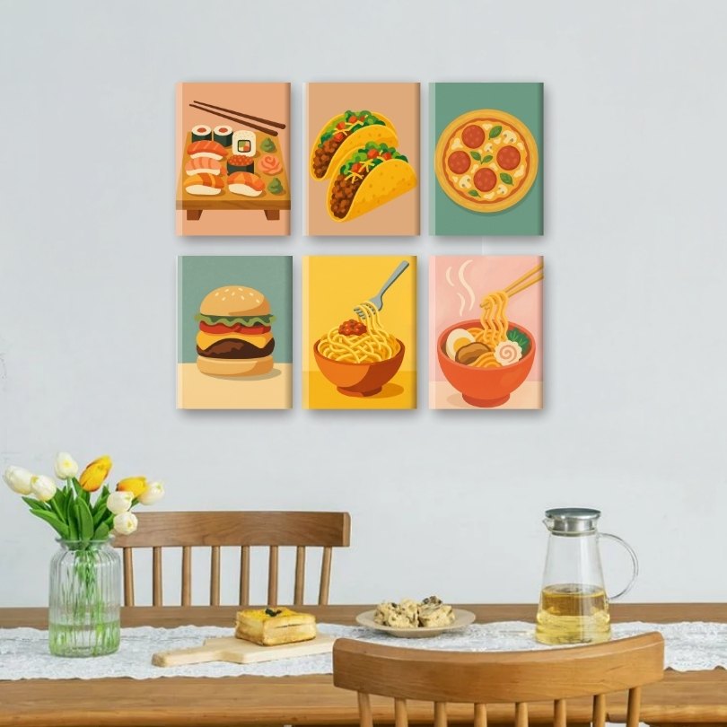 6 Mini Paintings - Street Food Set