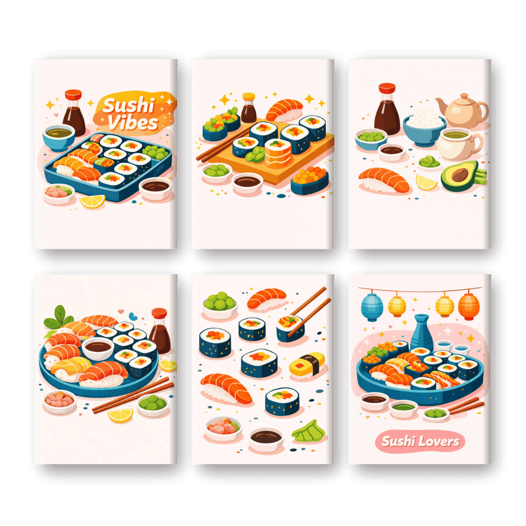 6 Mini Paintings - Sushi Vibes Set