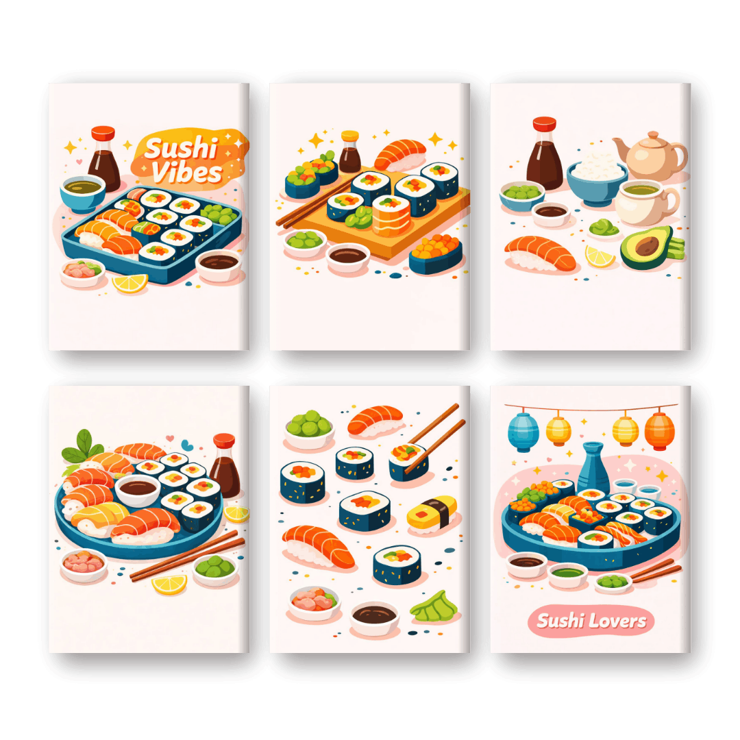 6 Mini Paintings - Sushi Vibes Set